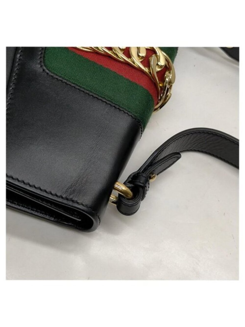 Authentic Gucci Sylvie Leather Shoulder Crossbody Bag Web Stripe Black - Picture 8 of 16
